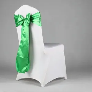 Banquet Satin Chair Sash Tie Bow with Gold Net Buckle for Event Decoration-green-50pcs