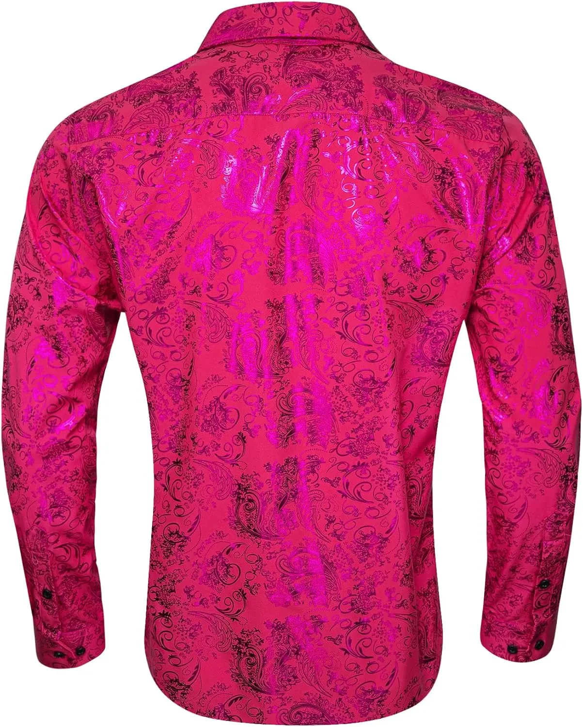 Barry.Wang Men's Disco Dress Shirt Long Sleeve Nightclub Mexico Paisley Floral Shirts Metallic Gothic Shiny Button Down Shirt