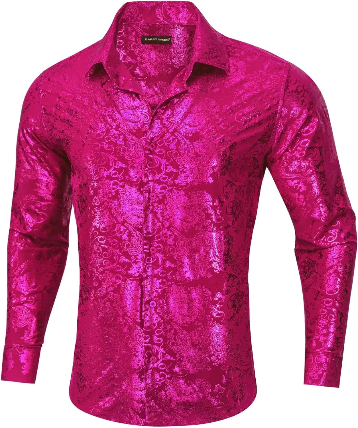 Barry.Wang Men's Disco Dress Shirt Long Sleeve Nightclub Mexico Paisley Floral Shirts Metallic Gothic Shiny Button Down Shirt