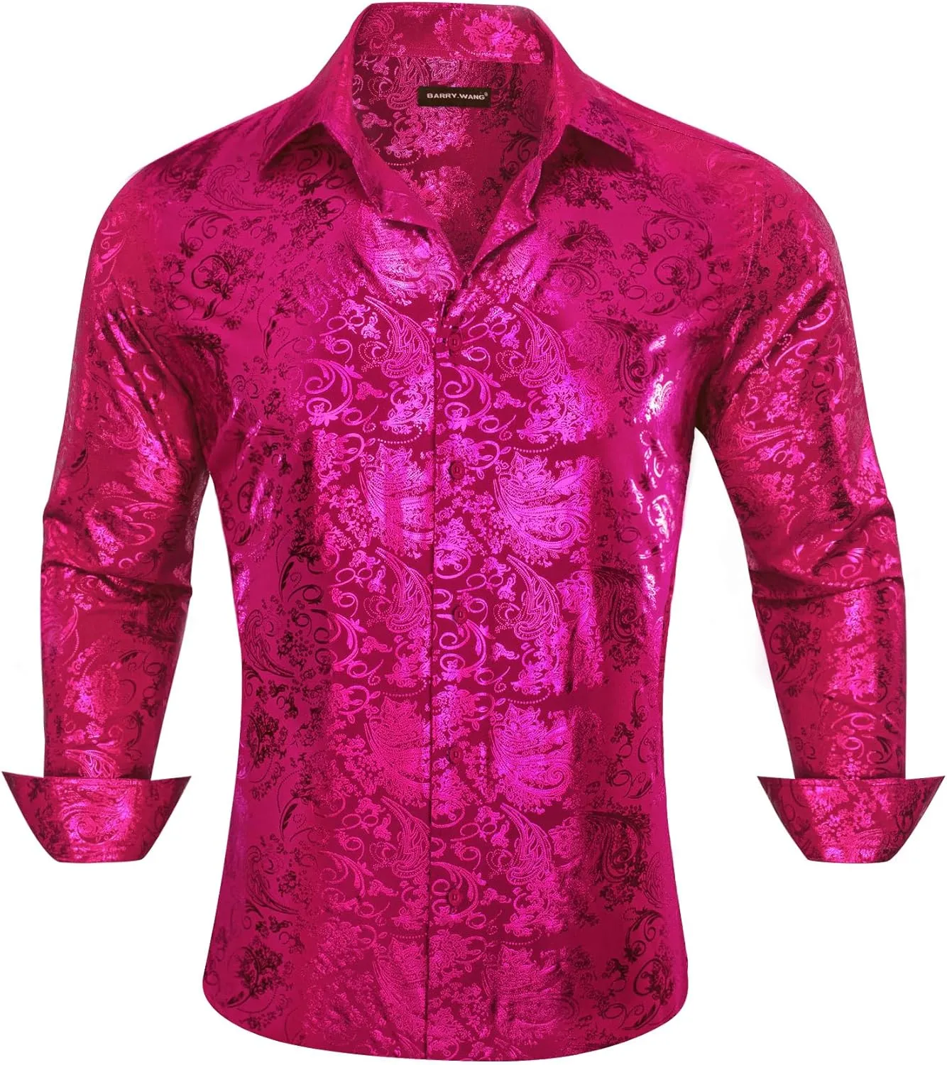Barry.Wang Men's Disco Dress Shirt Long Sleeve Nightclub Mexico Paisley Floral Shirts Metallic Gothic Shiny Button Down Shirt