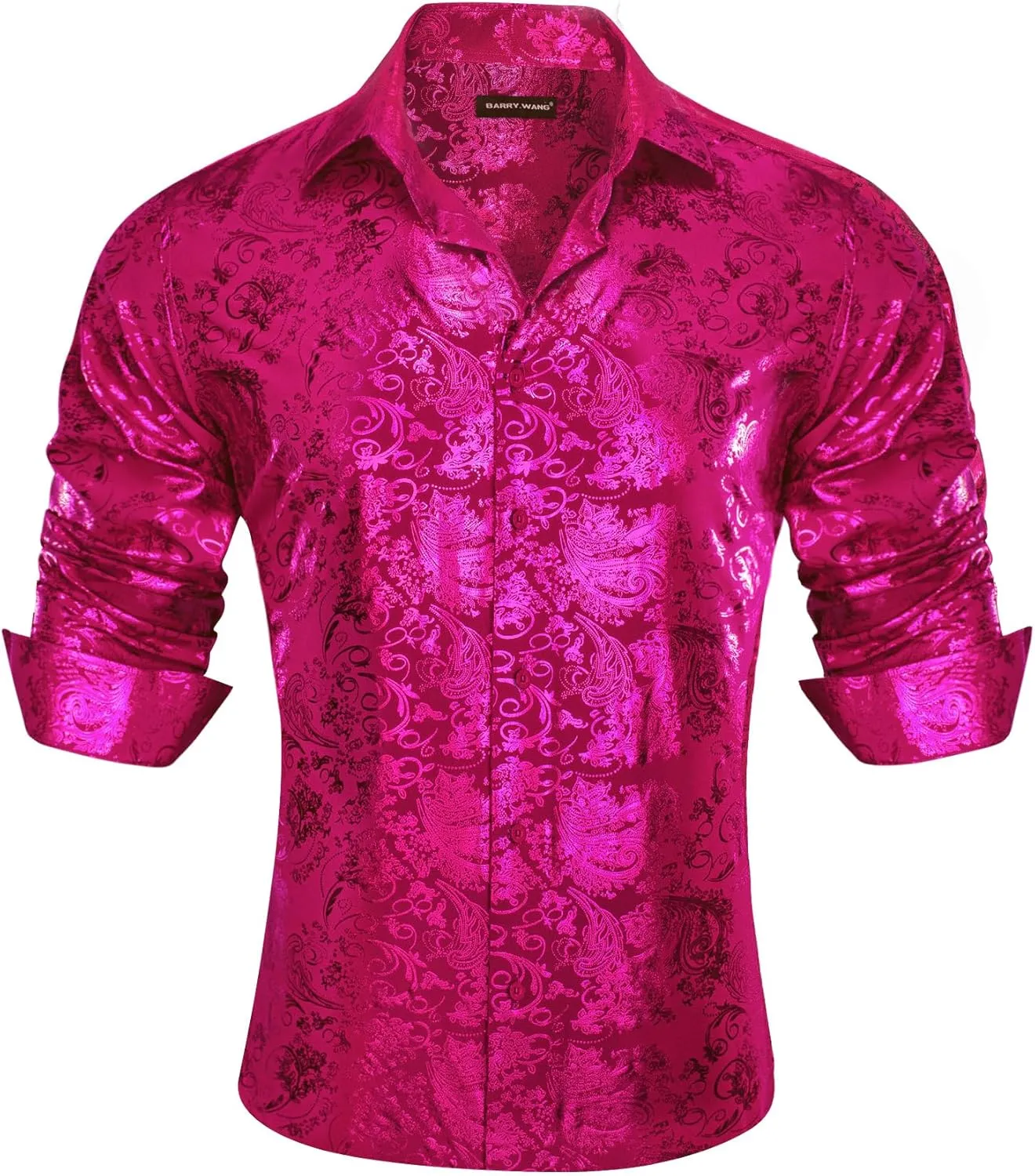 Barry.Wang Men's Disco Dress Shirt Long Sleeve Nightclub Mexico Paisley Floral Shirts Metallic Gothic Shiny Button Down Shirt