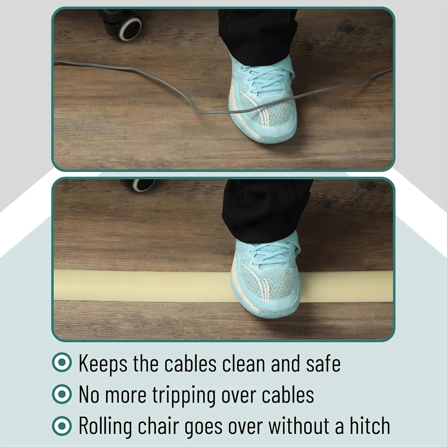 Bates 10ft Floor Cord Cover - Cable Protector and Hider in Cream - Extension Cord Concealer for Floors