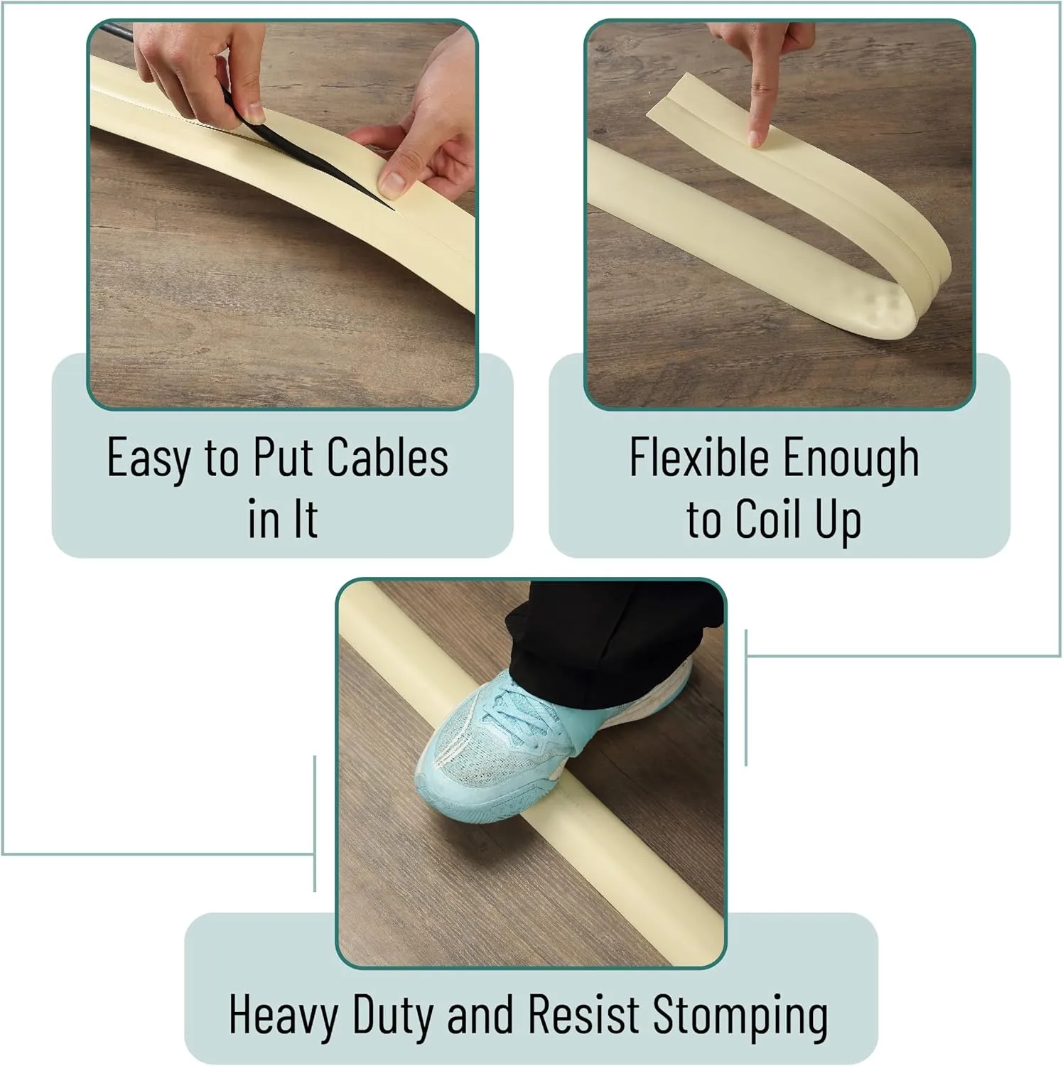 Bates 10ft Floor Cord Cover - Cable Protector and Hider in Cream - Extension Cord Concealer for Floors