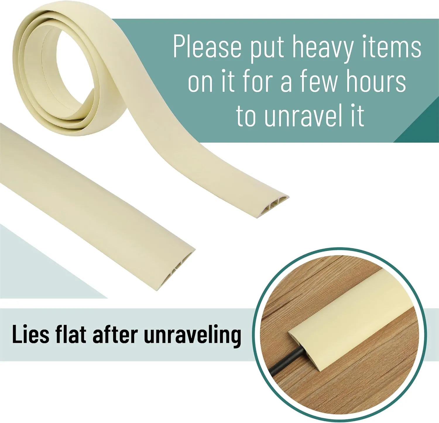 Bates 10ft Floor Cord Cover - Cable Protector and Hider in Cream - Extension Cord Concealer for Floors