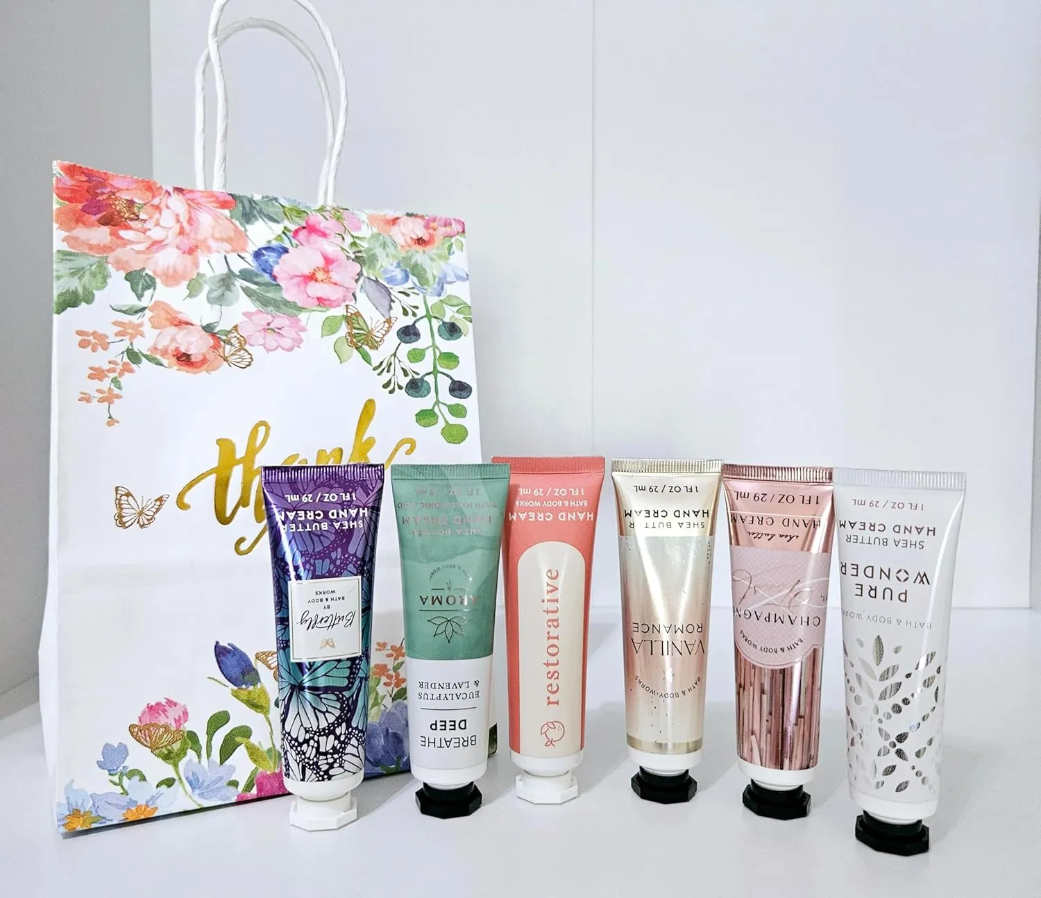 Bath & Body Shea Butter Hand Creams, 1 fl oz, Variety Pack of 6 Scents  gift bag
