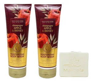 Bath & Body Works Champagne Apple & Honey 2 Pack Moisturizing Body Washes with a Natural Oats Bar Soap - Full Size