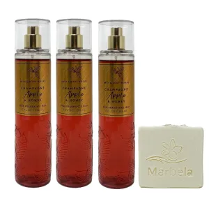 Bath & Body Works Champagne Apple & Honey 3 Pack Fine Fragrance Mist Gift Set with a Natural Oats Bar Soap - Full Size