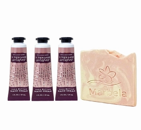 Bath & Body Works A Thousand Wishes 3 Pack Hand Cream Bundle with a Himalayan Salts Springs Sample Soap