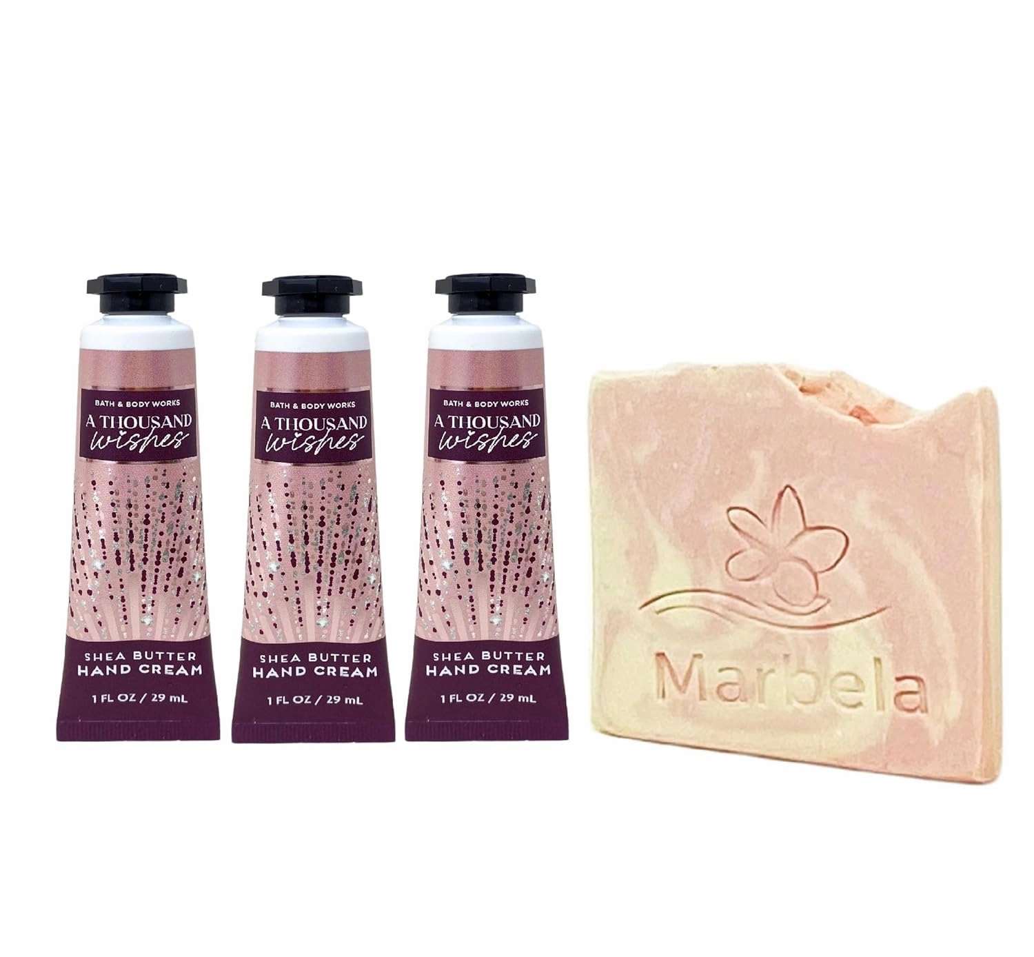 Bath & Body Works A Thousand Wishes 3 Pack Hand Cream Bundle with a Himalayan Salts Springs Sample Soap