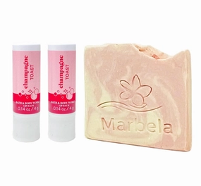 Bath & Body Works Champagne Toast Lip Balm 2 Piece Set with a Himalayan Salts Springs Sample Soap