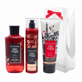 Bath & Body Works Emily in Paris PARIS AMOUR 3pc bundle Gift Set with a Red Bow for Holidays - Mist, Body Cream, and Shower Gel - Full Size