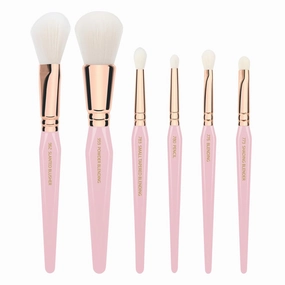 Bdellium Tools Pink Golden Triangle Luminescent Makeup Brush Set - Premium Tool with Soft Synthetic Bristles and Rose Gold Brass Ferrule for Multipurpose (Pink, 6 pcs)