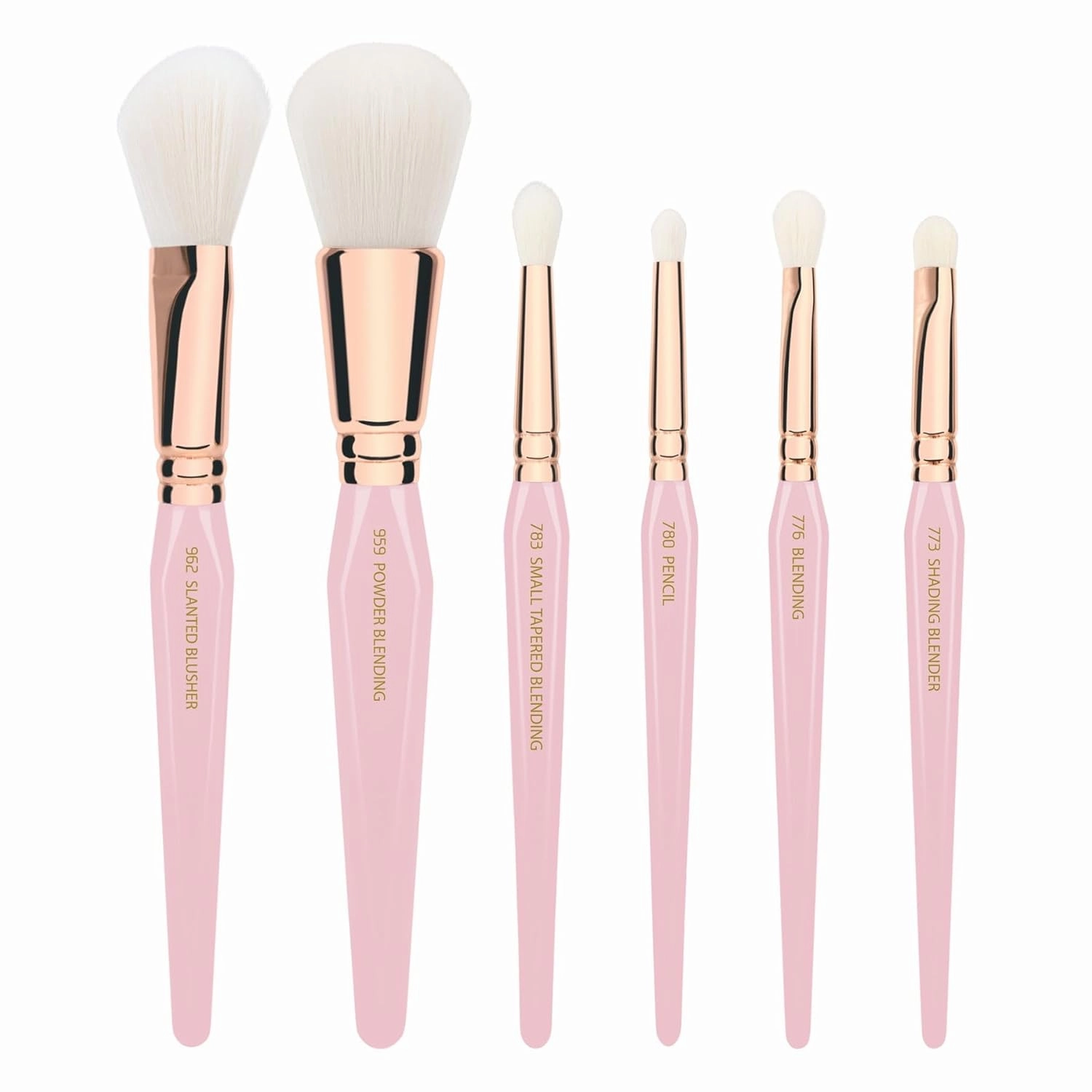 Bdellium Tools Pink Golden Triangle Luminescent Makeup Brush Set - Premium Tool with Soft Synthetic Bristles and Rose Gold Brass Ferrule for Multipurpose (Pink, 6 pcs)