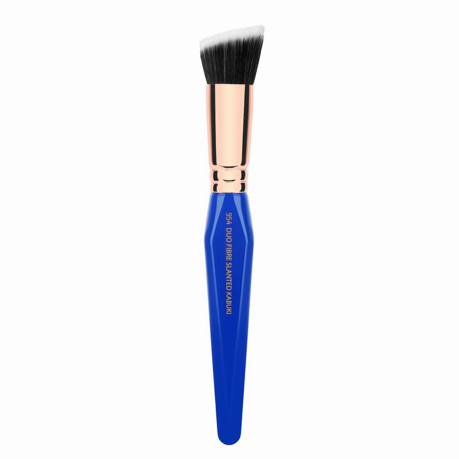 Bdellium Tools Professional Makeup Brush - Golden Triangle 954 Duo Fibre Slanted Kabuki - With All Vegan and Soft Synthetic Fibers, For Stippling, Buffing, Blending (Blue, 1pc)