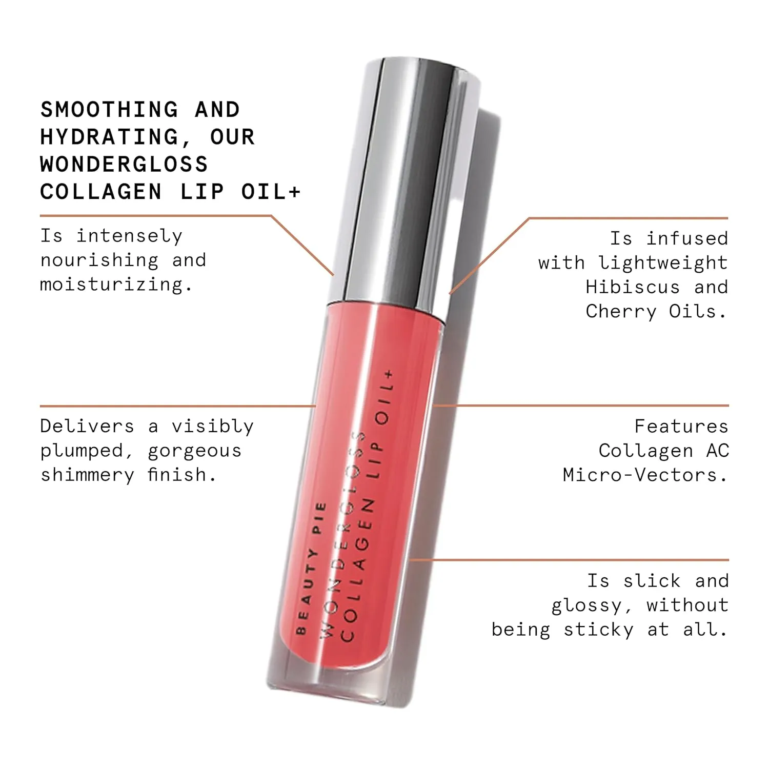 Beauty Pie Wondergloss Collagen Lip Oil   (Spicy Pink) – Hydrating, Plumping, Non-Sticky Gloss with Collagen AC Micro-Vectors & Cherry Oils