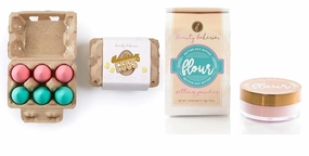 Beauty Bakerie Flour Setting Powder for Foundation, 0.5oz, Himalayan (Pink)   Blending Egg Beauty Sponge Cosmetic Face Blender Sponge Applicator, 6 Pack Set, Pink/Turquoise, 2 Pack Bundle