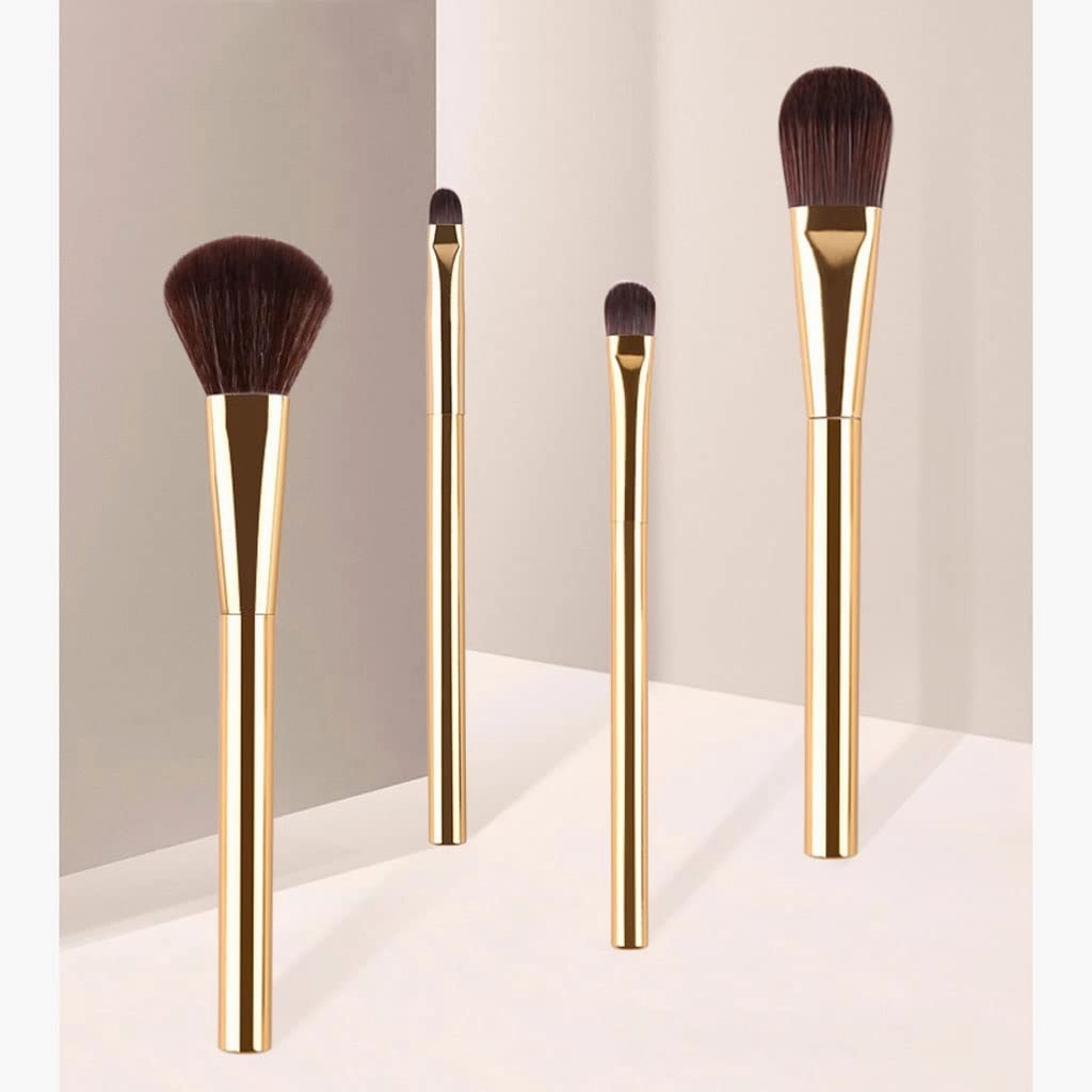 Beauty Tools Eye Shadow Brush Cosmetic Bag Gold Handle 4 Makeup Brushes Storage Set