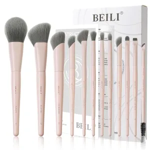 BEILI Makeup Brush Set, Pink Makeup Brush Set, 12 Vegan Makeup Brushes for Powder Foundation, Concealer, Eyebrows, Eyeshadow, Contour, Eyeliner, Blender Eye Brush