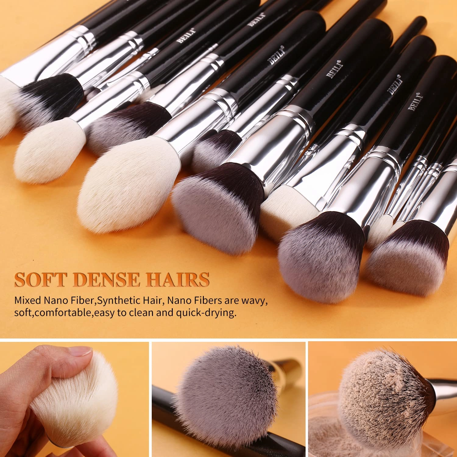 BEILI Makeup Brushes 42pcs Makeup Brush Set Premium Goat Synthetic Hair Kabuki Foundation Blending Brush Face Powder Blush Concealers Eye Shadows Make Up Brushes Kit with Case（Black）