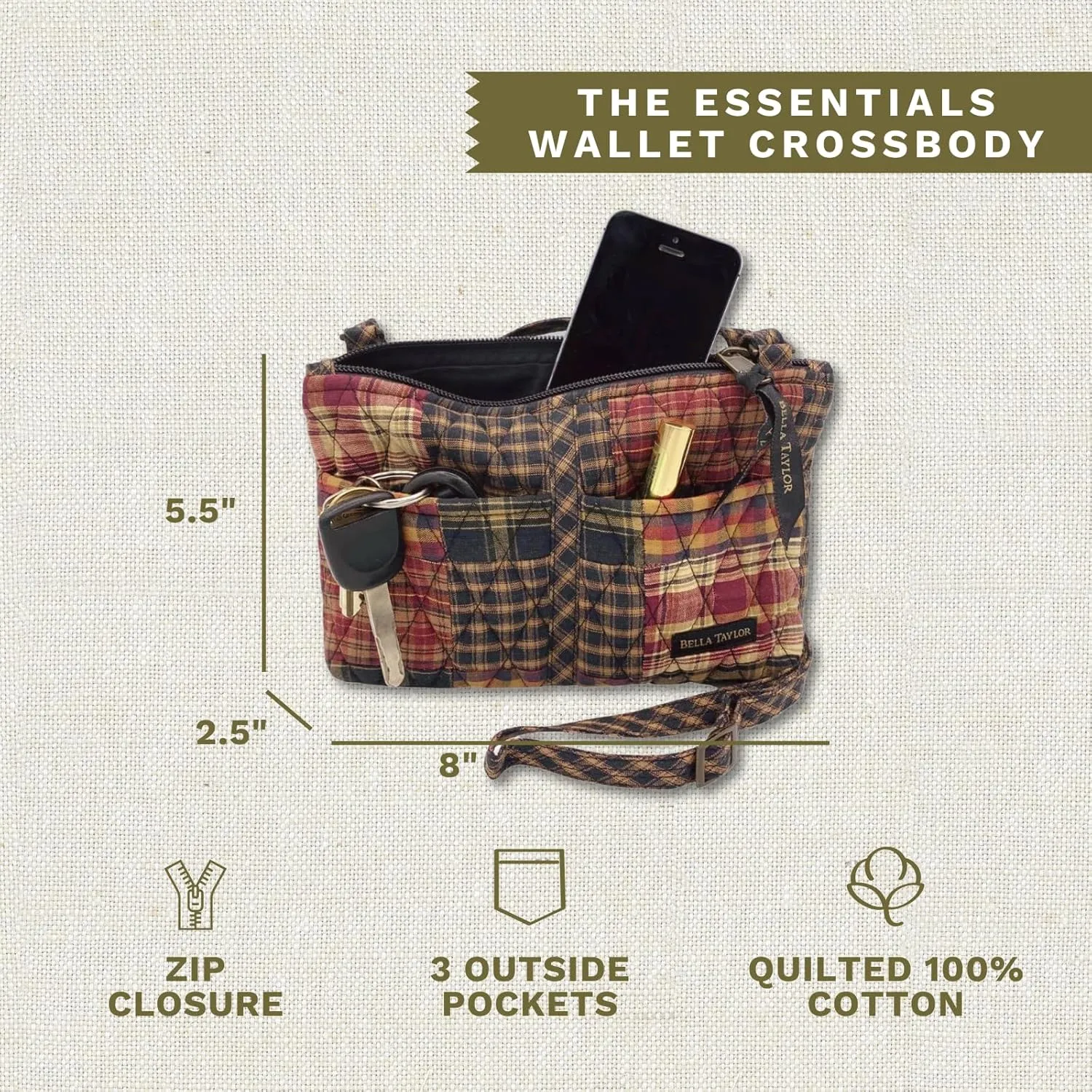 Bella Taylor Essentials Crossbody Purse with Built In Wallet