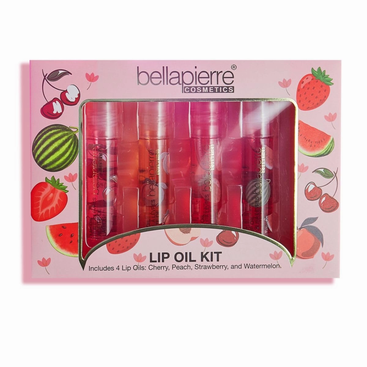 bellapierre Cosmetics 4-Piece Natural Lip Oil Kit | Moisturizing Lip Gloss Set | Fruit Flavored Lip Oil Collection with Rollerball Applicator
