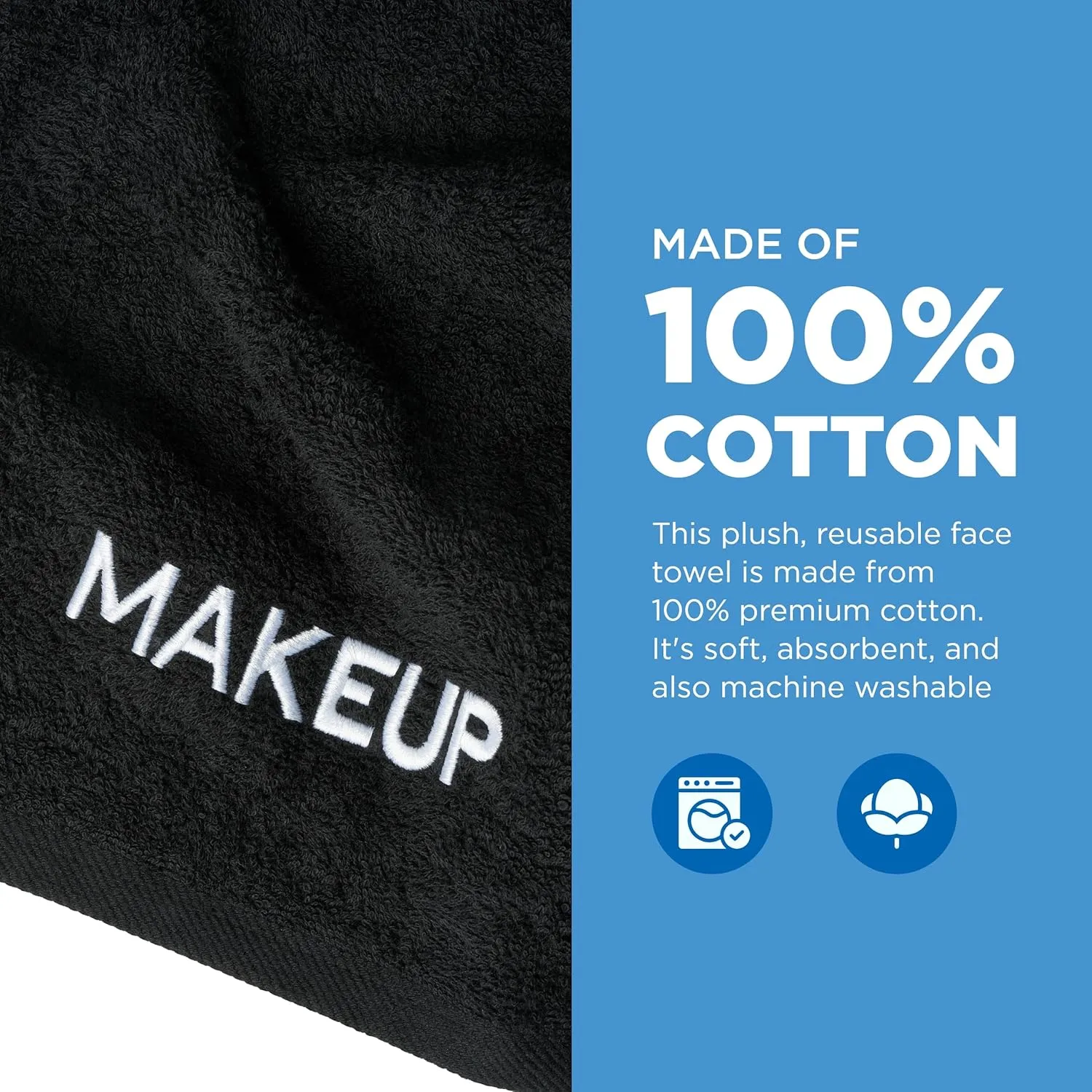 Ben Kaufman Makeup Remover Face Washcloth - Absorbent Towel for Drying Your Face - Soft & Machine Washable Makeup Remover Cloth - Cotton Towel for Daily Skincare - 13" x 13" (12 Pack)