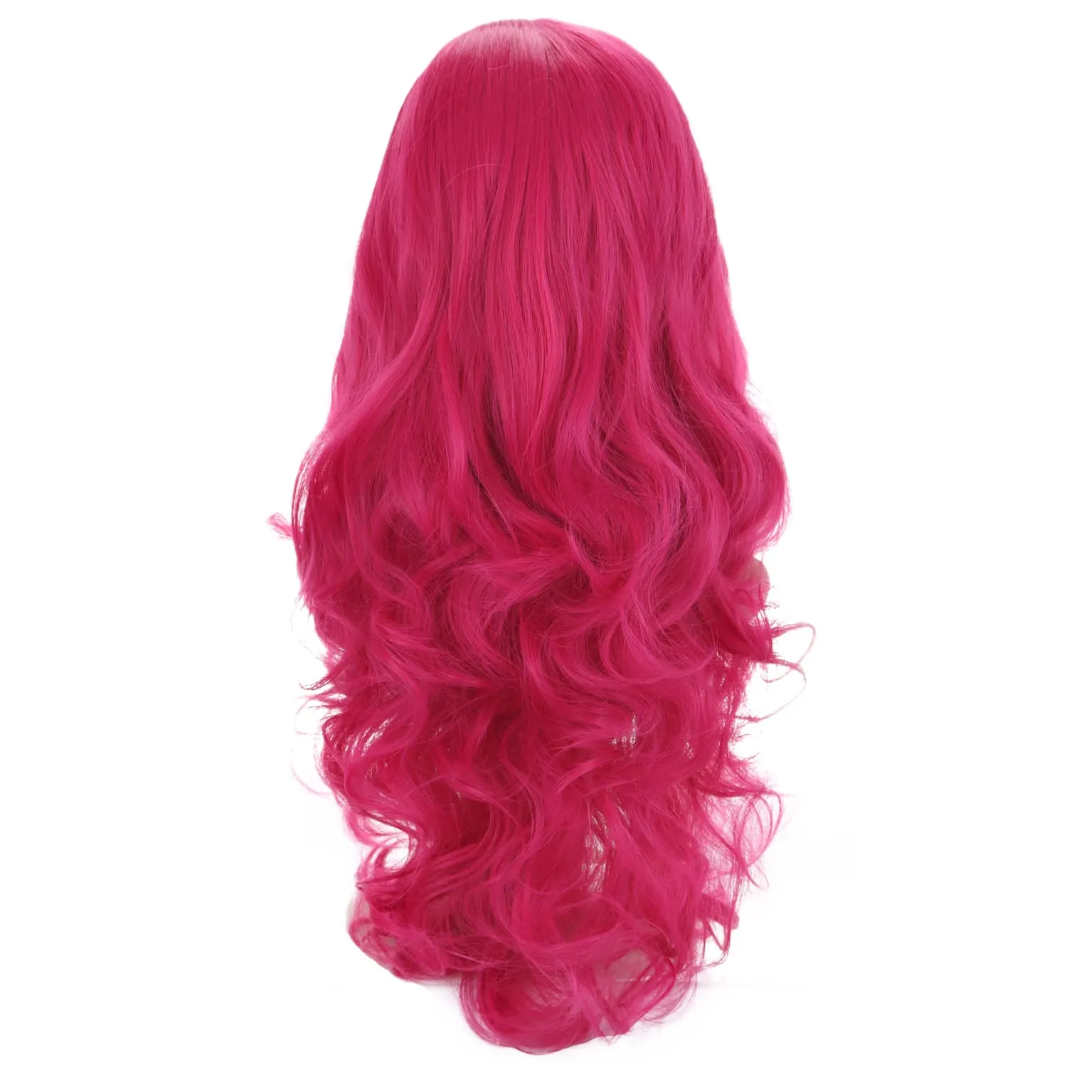BERON Hot Pink Wig Long Wavy Rose Pink Wig with Bangs for Women Rose Red Wigs Synthetic Wigs with Cap