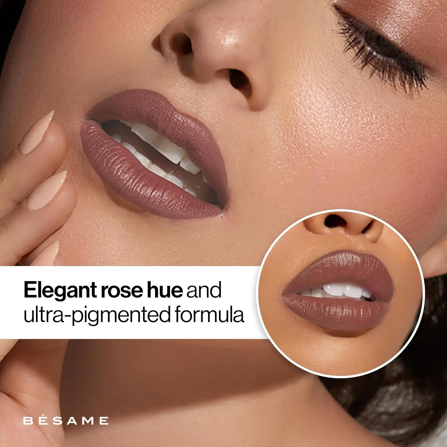 BESAME Wild Rose Lipstick - 1974, Soft Blush Pink Rose Mauve, Vintage-Inspired Satin Finish, Long-Lasting, Moisturizing with Vitamin E, Vegan, Gluten-Free, Cruelty-Free, Sheer or Full Coverage