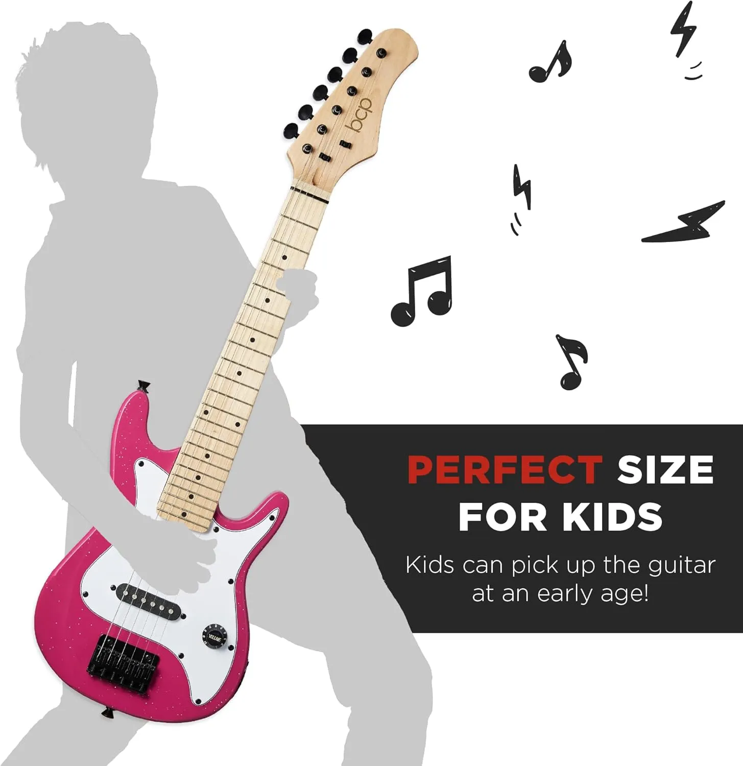 Best Choice Products 30in Kids Electric Guitar Beginner Starter Kit w/ 5W Amplifier, Strap, Gig Bag, Strings, Picks - Pink Sparkle