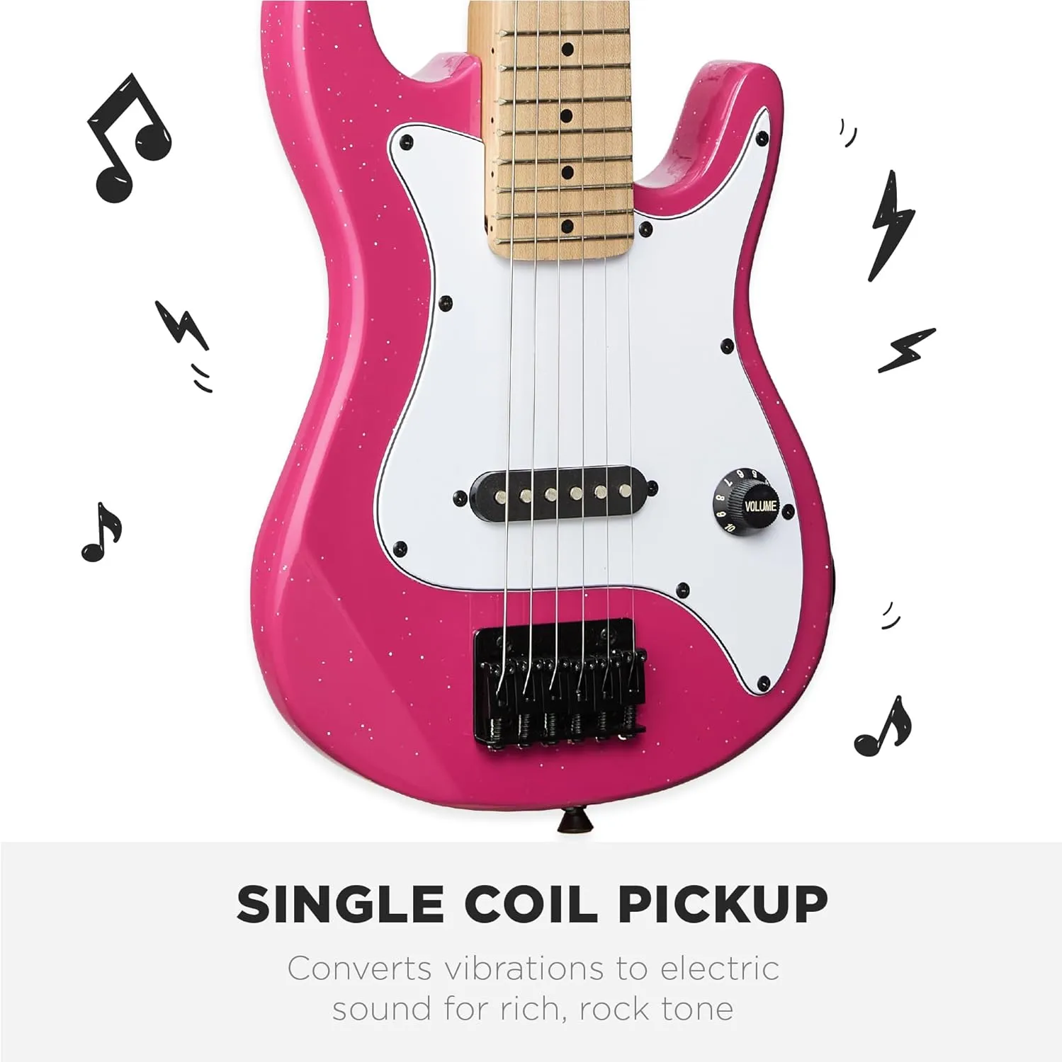 Best Choice Products 30in Kids Electric Guitar Beginner Starter Kit w/ 5W Amplifier, Strap, Gig Bag, Strings, Picks - Pink Sparkle