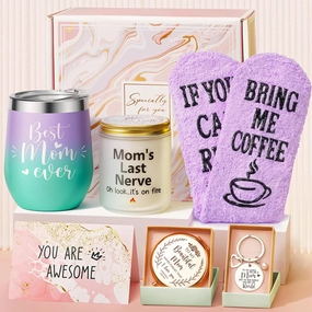 Best Mom Gifts Mothers Day Gifts for Mom from Daughter Son Kids, Gift Basket for Mom Birthday Gifts for Mother-in-law Mothers Day Gifts for Mom, New Mom Gifts for Wife from Husband w/Wine Tumbler
