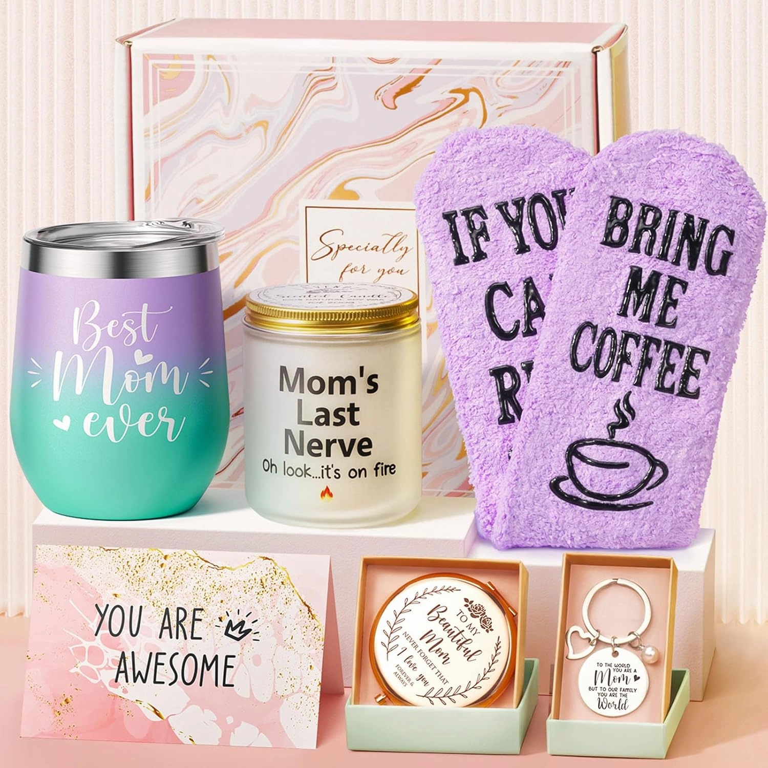Best Mom Gifts Mothers Day Gifts for Mom from Daughter Son Kids, Gift Basket for Mom Birthday Gifts for Mother-in-law Mothers Day Gifts for Mom, New Mom Gifts for Wife from Husband w/Wine Tumbler