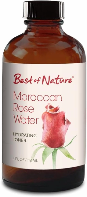 Best of Nature Moroccan Rose Water Hydrating Toner – 100% Pure and Natural Facial Toner for Skin Soothing and Hydration – 4 fl oz