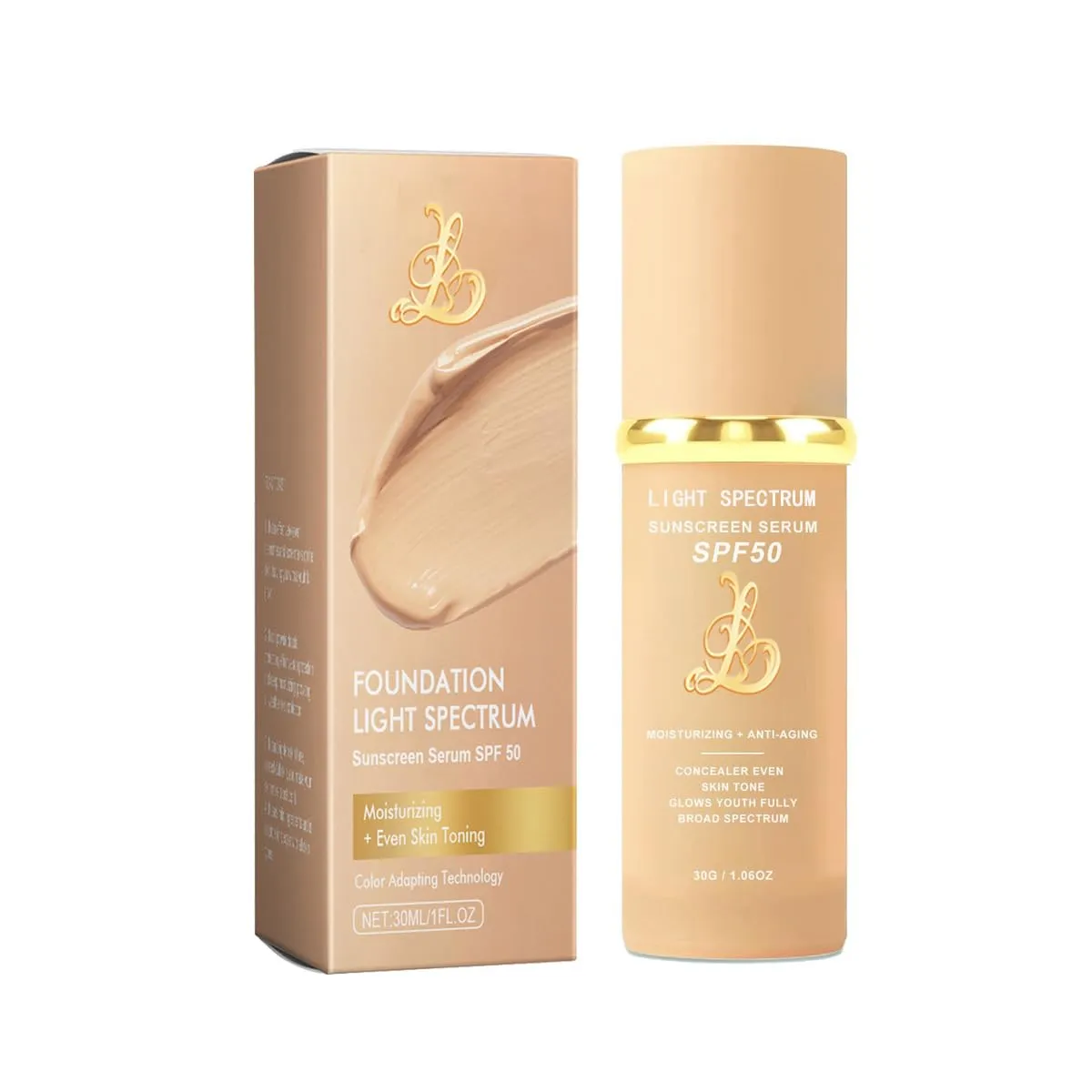 Biological Match 4-in-1 Foundation - Light/Medium Spectrum, Mature Skin Color Changed, Protect from Sun SPF 50  Concealers Waterproof (Light, 1 Ounce)