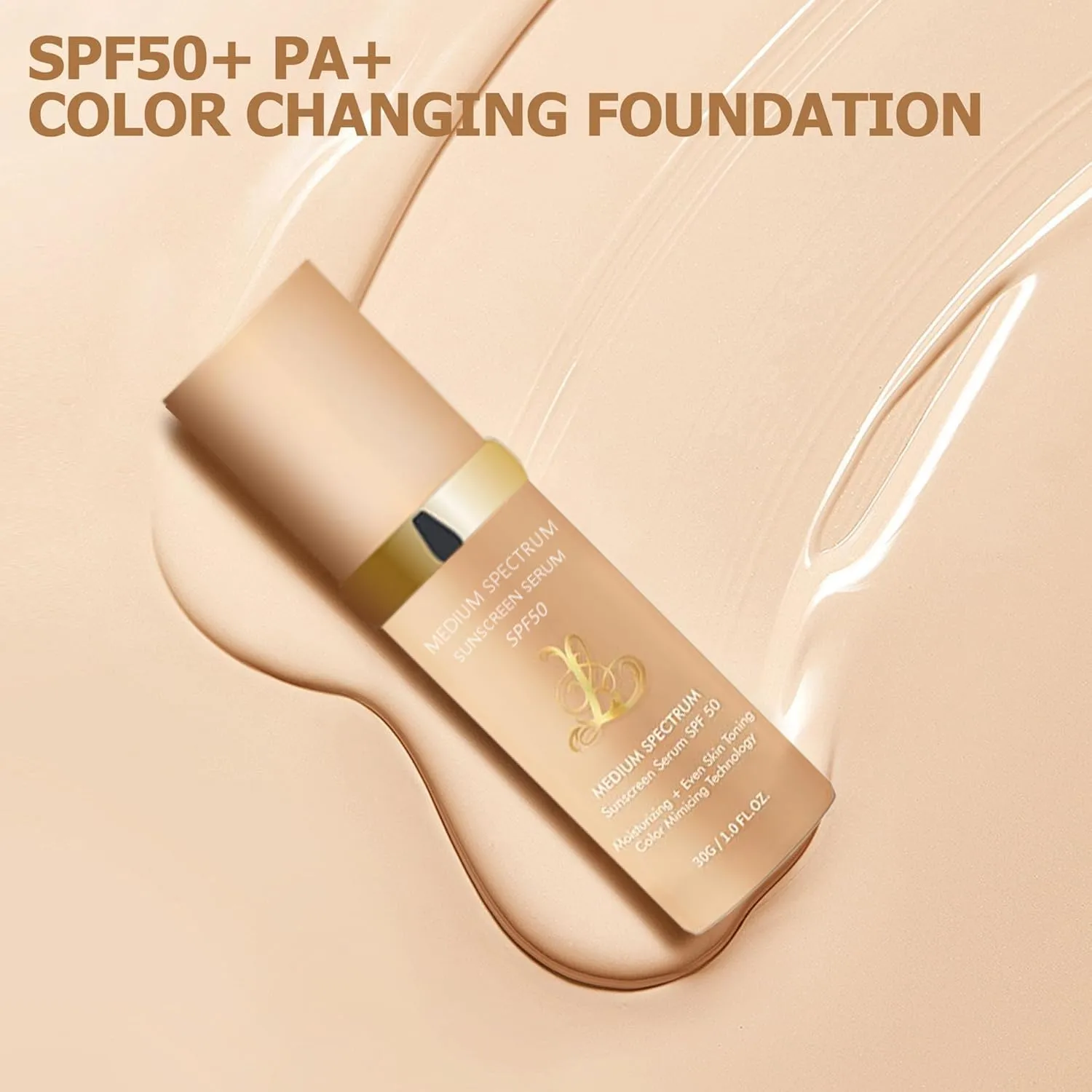 Biological Match 4-in-1 Foundation - Light/Medium Spectrum, Mature Skin Color Changed, Protect from Sun SPF 50  Concealers Waterproof (Medium, 1 Ounce)