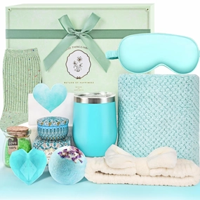 Birthday Gifts for Women, Mother's Day Gift Basket, Ocean Relaxing Spa Gifts Basket Care Package / Luxury Coral Towel, Unique Self Care Gifts Get Well Soon Gifts Idea for Mom Her Friends Sister Wife