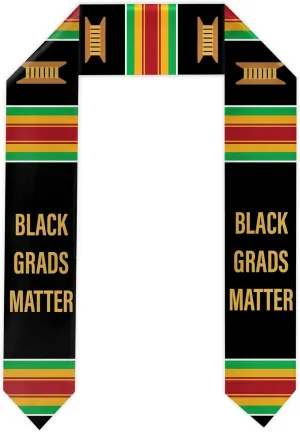 Black Grads Matter Graduation Mall Plain Graduation Honor Stole Kente Black With Gold Trim Unisex Adult 72" Long