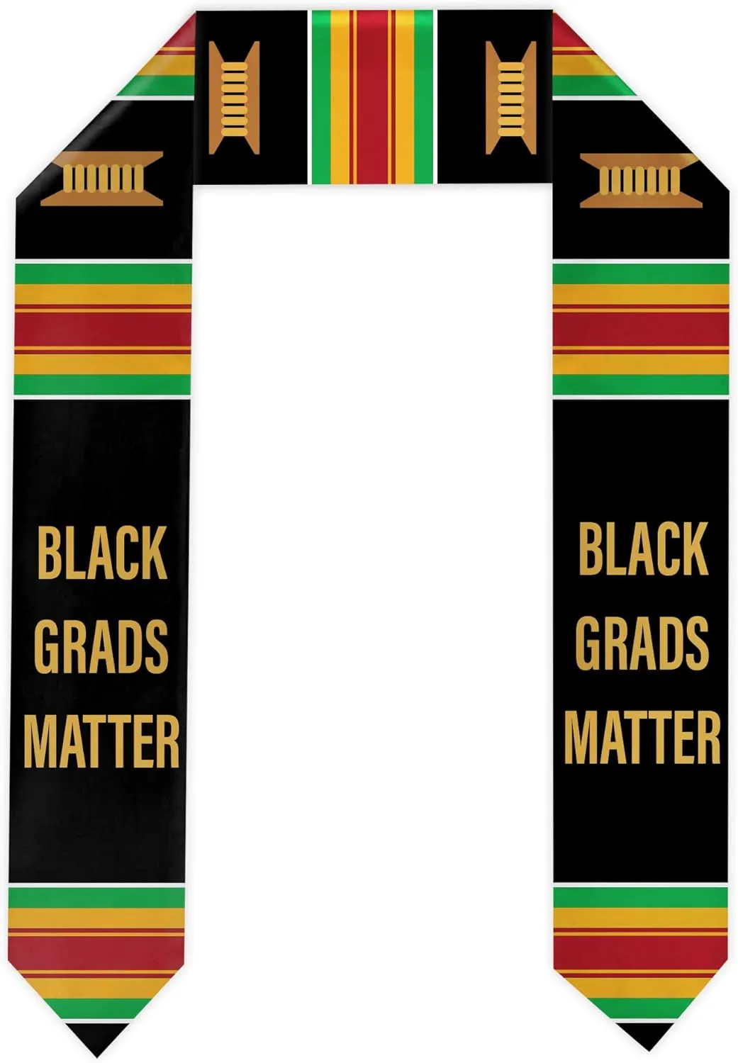 Black Grads Matter Graduation Mall Plain Graduation Honor Stole Kente Black With Gold Trim Unisex Adult 72" Long
