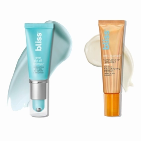 Bliss Brightening Eye Duo: Eye Do All Things Hydrating Eye Gel Depuff Rest Assured ™ Eye Cream with Vitamin C & Caffeine - 0.5 Fl Oz - Dark Circle Reducing & Depuffing Eye Cream