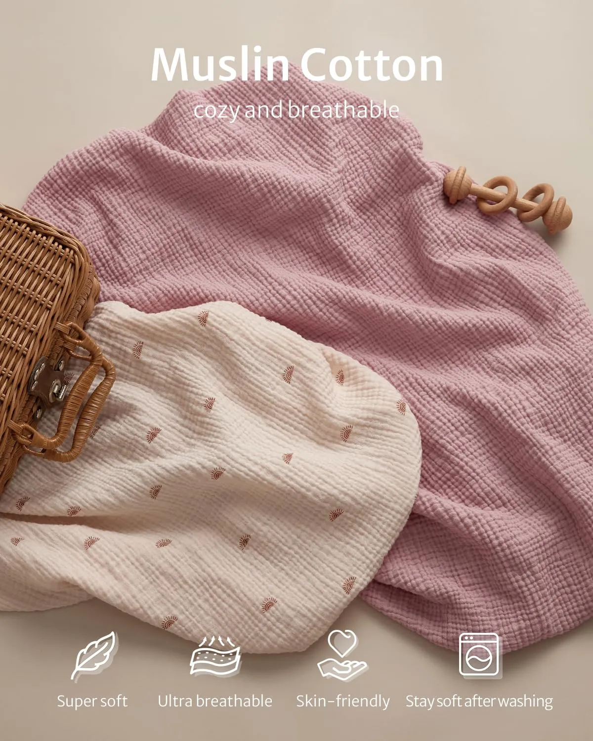 Blissful Diary Muslin Changing Pad Cover for Girls Boys, Ultra Soft Breathable Cotton, Baby Diaper Change Table Pad Covers, 2Pack (Sunshine&Blush Pink)