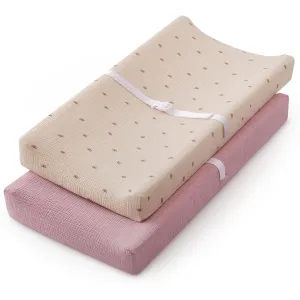 Blissful Diary Muslin Changing Pad Cover for Girls Boys, Ultra Soft Breathable Cotton, Baby Diaper Change Table Pad Covers, 2Pack (Sunshine&Blush Pink)