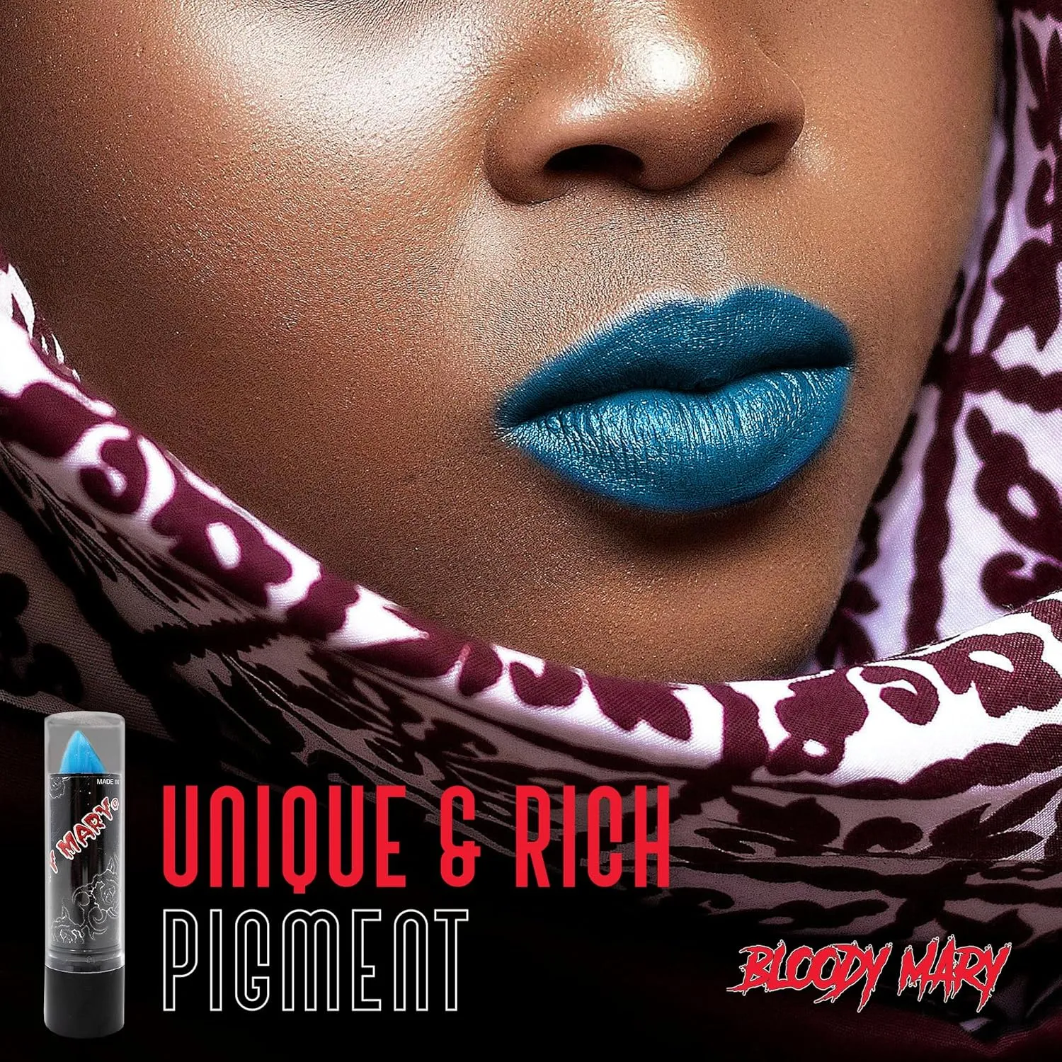 Bloody Mary Lipstick Professional Hollywood Makeup Quality -Creamy & Long Lasting – Fashionable Eccentric Gothic Style - Ideal For Halloween - Unique Color & Rich Pigment (Blood Red)