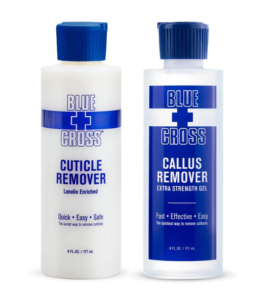 Blue Cross Hydrating, Moisturizing, Strengthening Cuticle Remover Oil with Lanolin   Extra Strength Callus Remover Gel for Heel or Feet, 6 oz each, 2 pack Bundle