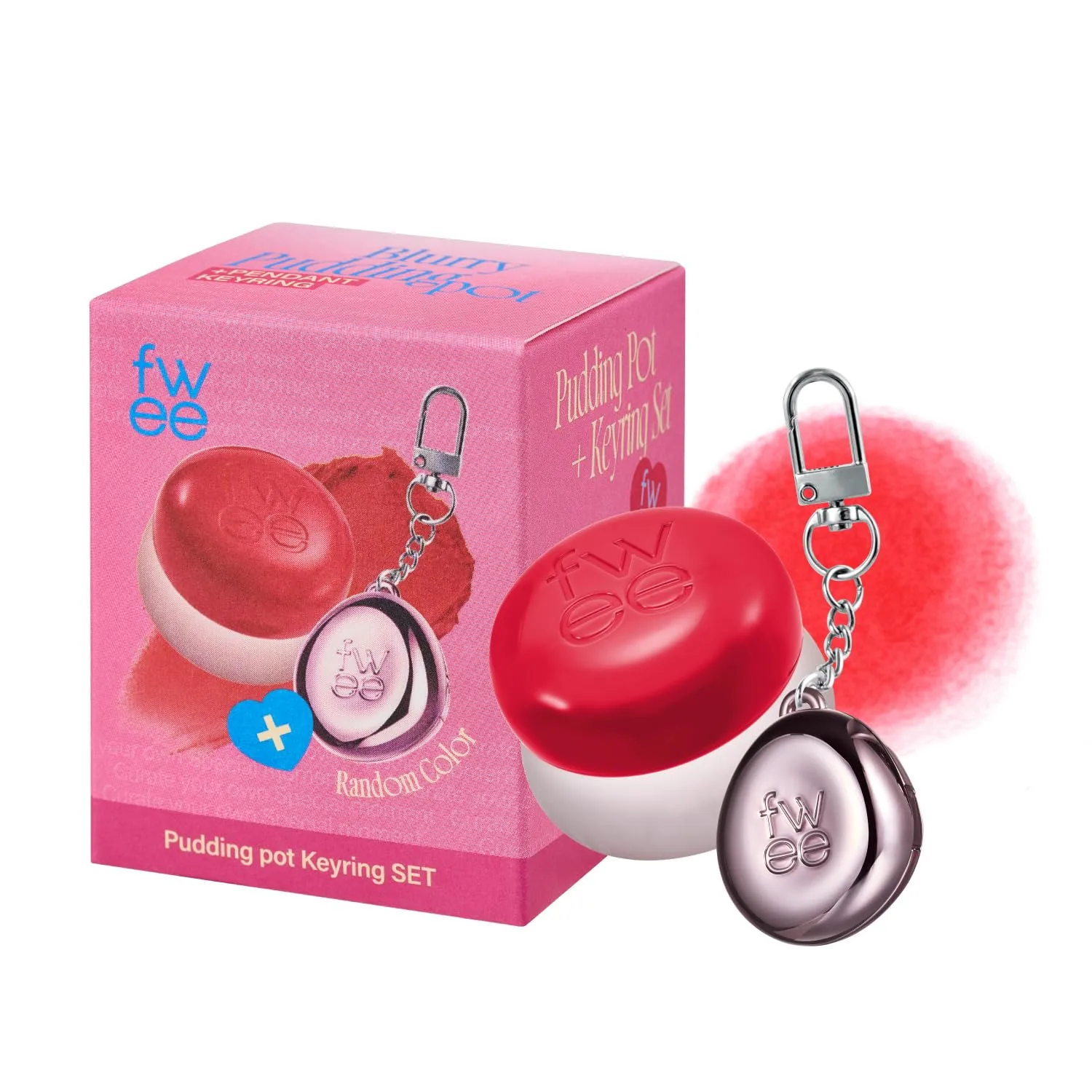 Blurry Pudding Pot   Keychain SET | Airbrushed Blush & Lip, Buildable Pigment, Long-lasting, Lightweight, Easy to Blend, Natural Soft Matte Finish Makeup – D-day (Neon Red) | 0.17 oz