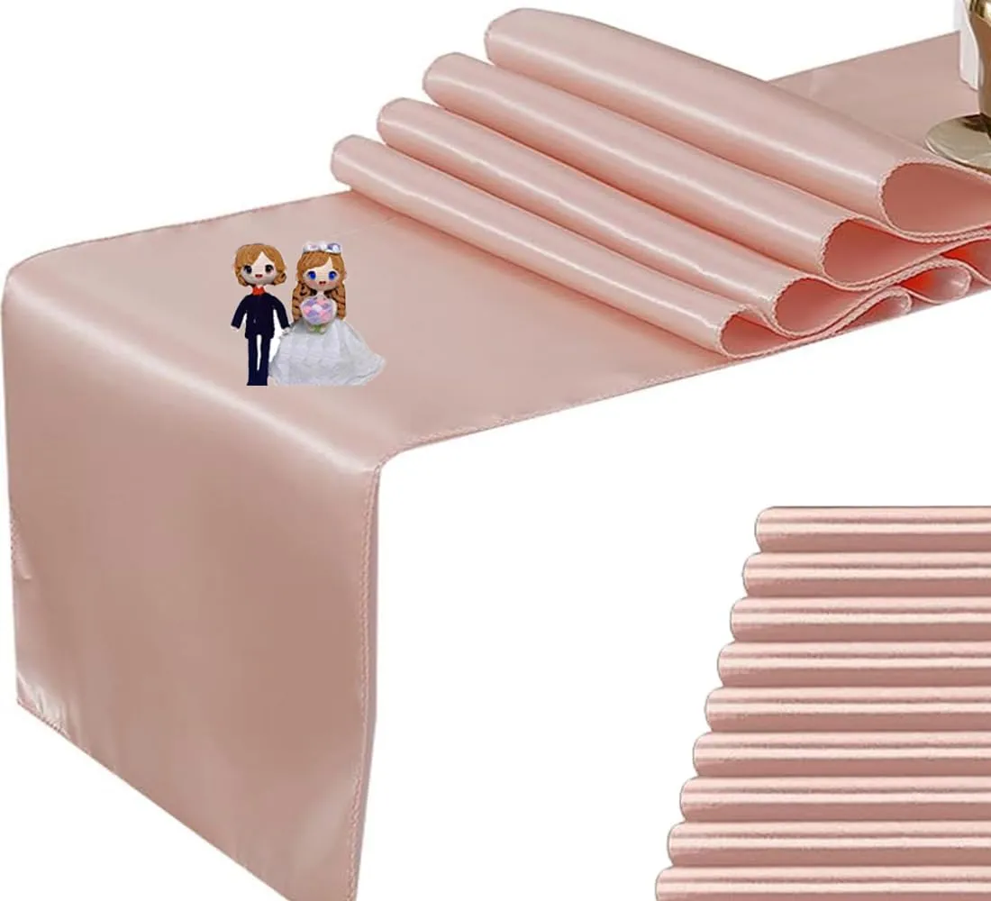Blush Pink Satin Table Runners 10 Pack, Gankar Rose Gold Table Runner for Wedding Parties Birthday Decor, Light Rose Gold Runners for Tables Gender Reveal Banquet Restaurant Decor
