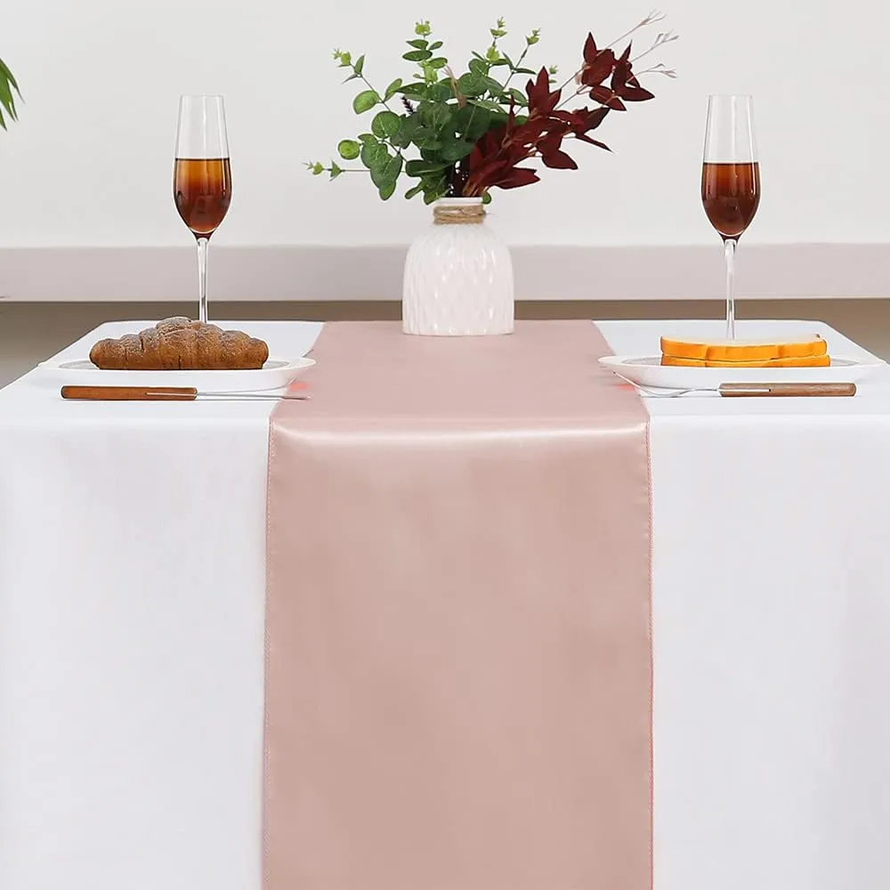Blush Pink Satin Table Runners 10 Pack, Gankar Rose Gold Table Runner for Wedding Parties Birthday Decor, Light Rose Gold Runners for Tables Gender Reveal Banquet Restaurant Decor