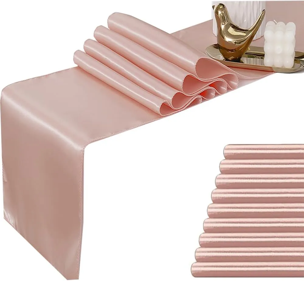 Blush Pink Satin Table Runners 10 Pack, Gankar Rose Gold Table Runner for Wedding Parties Birthday Decor, Light Rose Gold Runners for Tables Gender Reveal Banquet Restaurant Decor