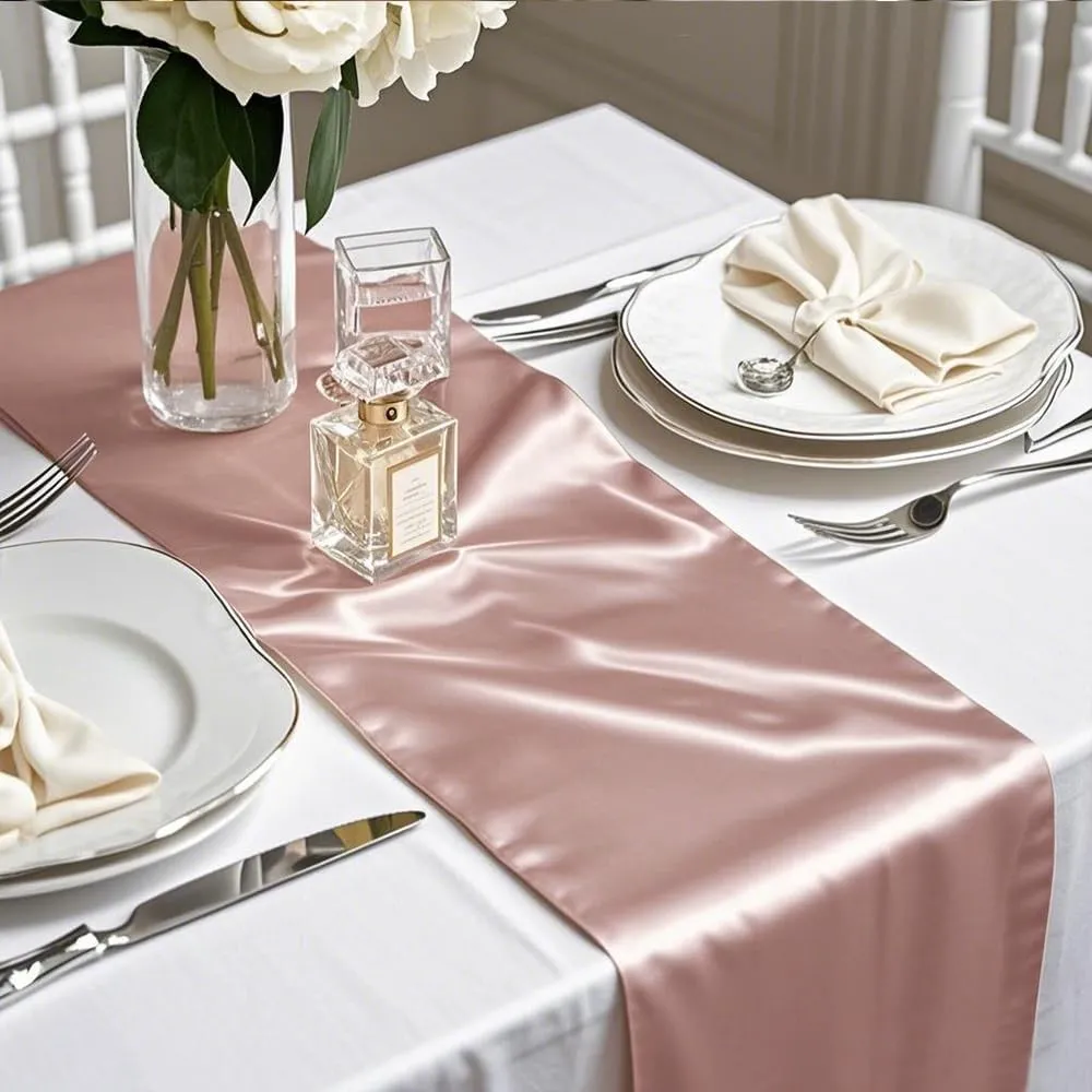 Blush Pink Satin Table Runners 10 Pack, Gankar Rose Gold Table Runner for Wedding Parties Birthday Decor, Light Rose Gold Runners for Tables Gender Reveal Banquet Restaurant Decor