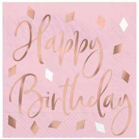 Blush Birthday Beverage Napkins (PK16)