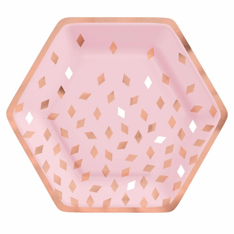 Blush Birthday Hexagonal Metallic Paper Dinner Plates (PK8)